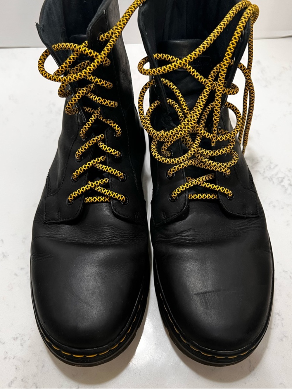 Dr. Martens Black Leather Lace-Up Boots with Yellow Accents - Picture 10 of 16